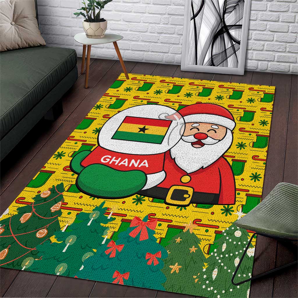 Ghana Christmas Area Rug with Santa Ornament National Coat of Arms and Festive - Wonder Print Shop