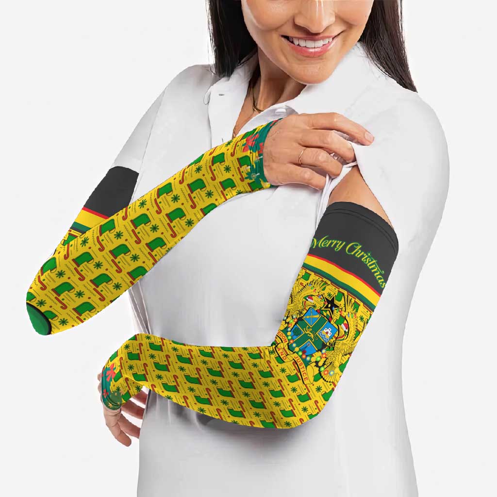 Ghana Christmas Arm Sleeves with Santa Ornament National Coat of Arms and Festive - Wonder Print Shop