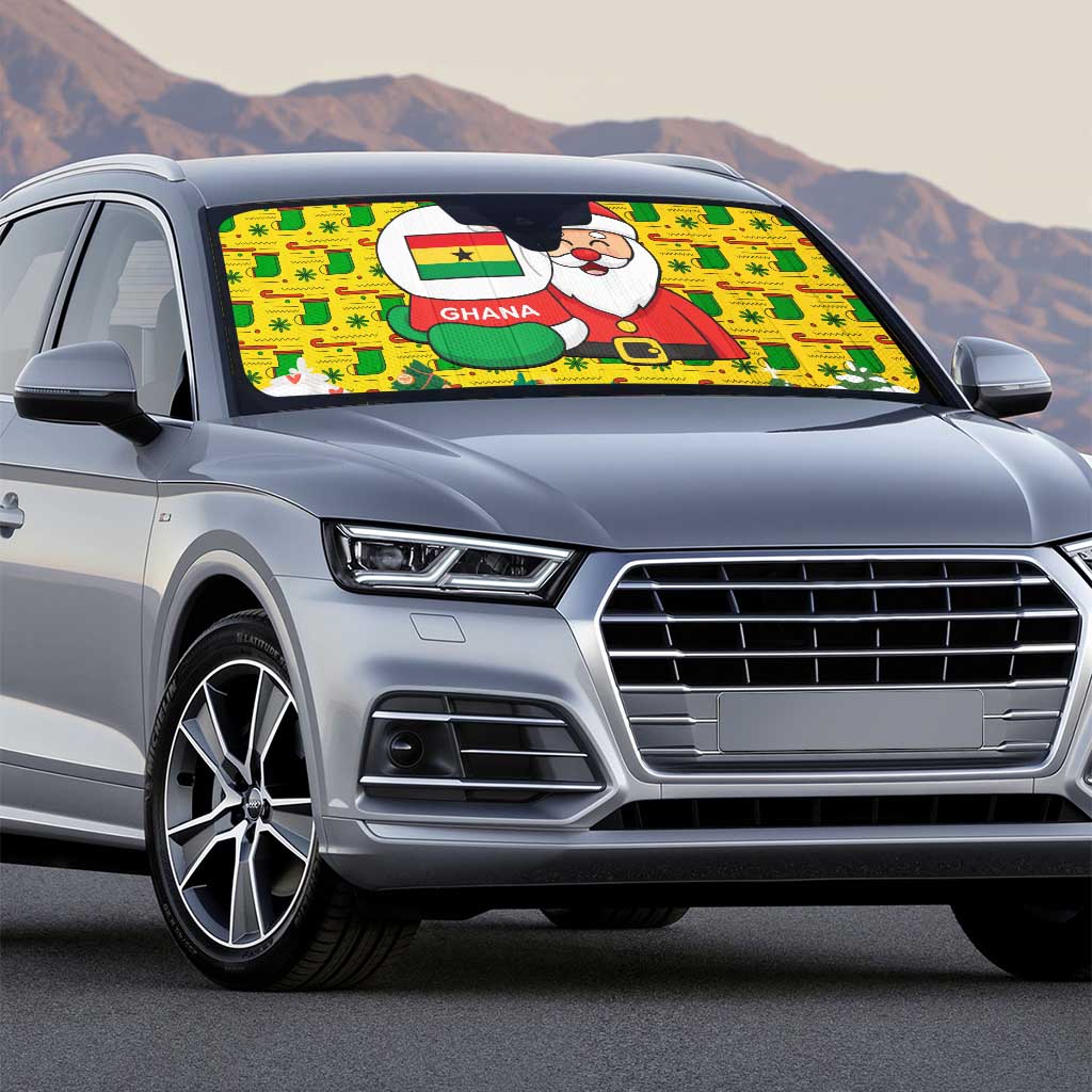 Ghana Christmas Auto Sun Shade with Santa Ornament National Coat of Arms and Festive - Wonder Print Shop