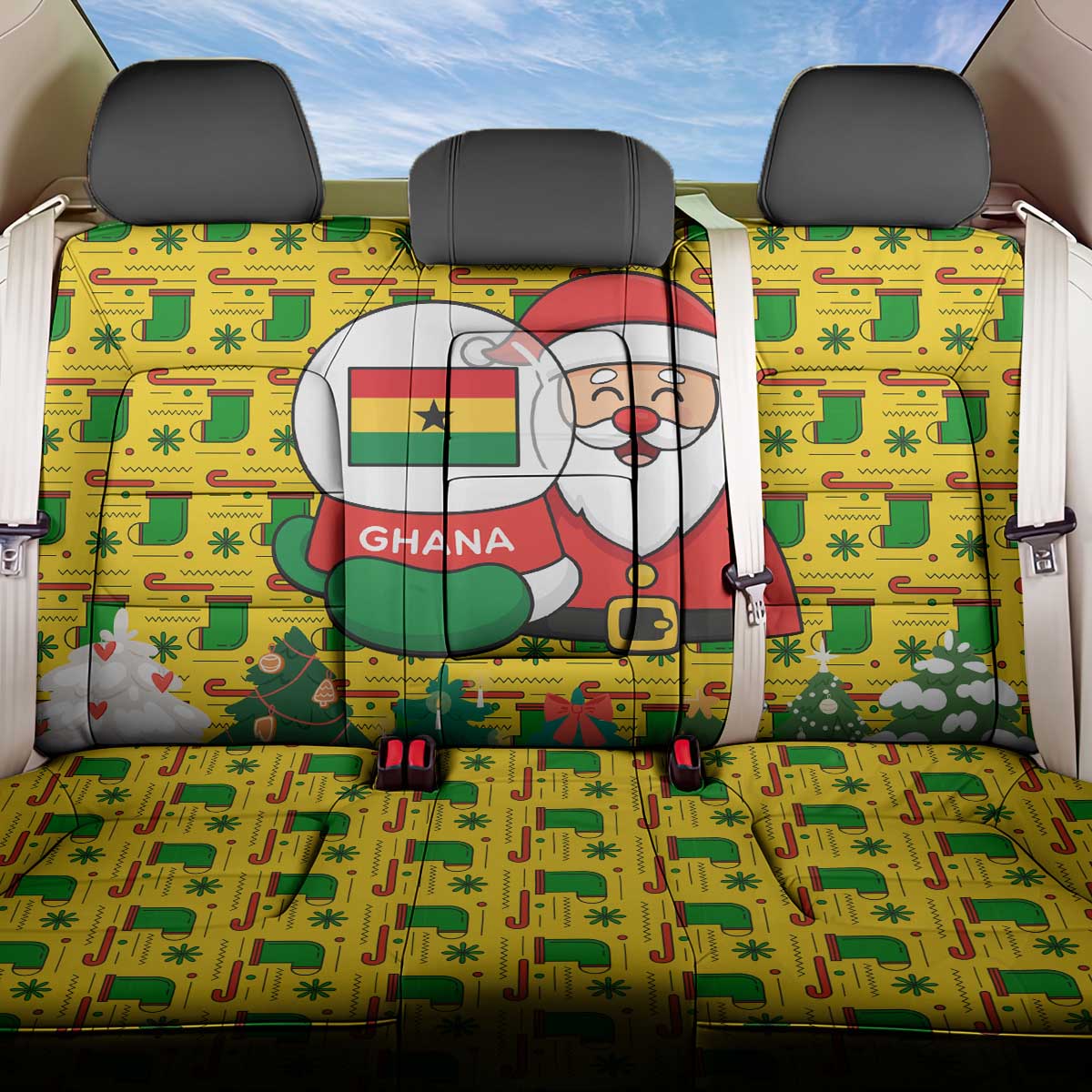Ghana Christmas Back Car Seat Cover with Santa Ornament National Coat of Arms and Festive - Wonder Print Shop