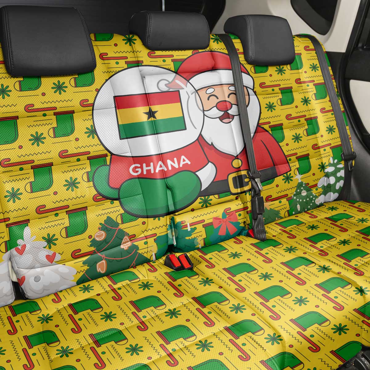 Ghana Christmas Back Car Seat Cover with Santa Ornament National Coat of Arms and Festive - Wonder Print Shop