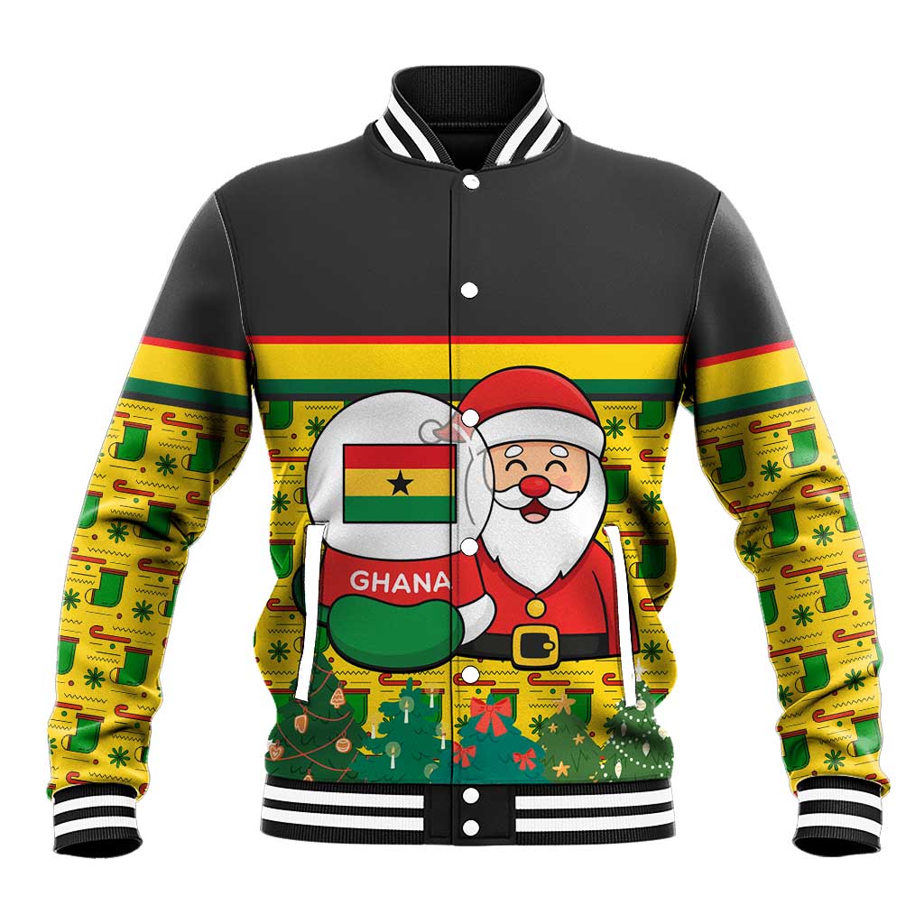 Ghana Christmas Baseball Jacket with Santa Ornament National Coat of Arms and Festive - Wonder Print Shop