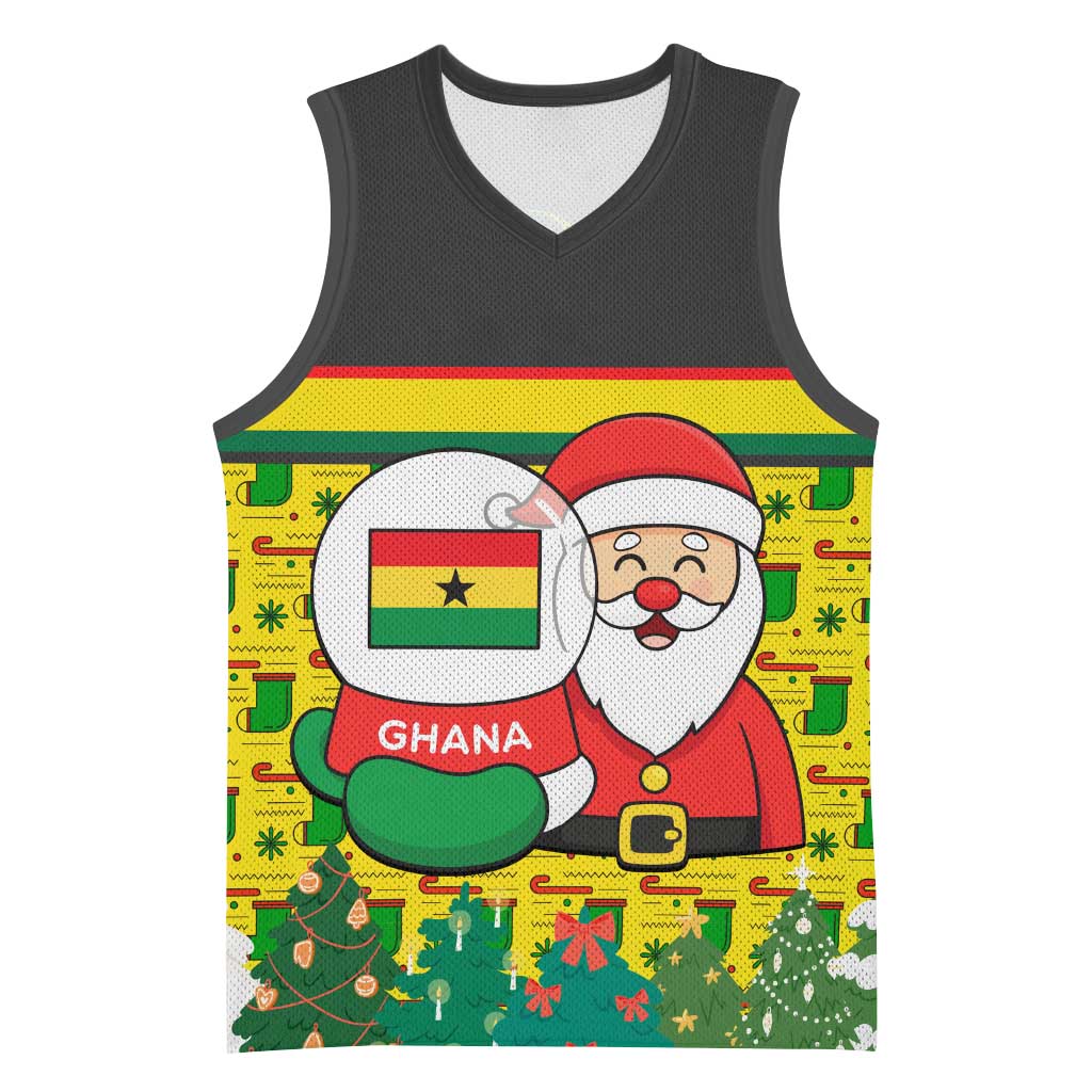 Ghana Christmas Basketball Jersey with Santa Ornament National Coat of Arms and Festive - Wonder Print Shop