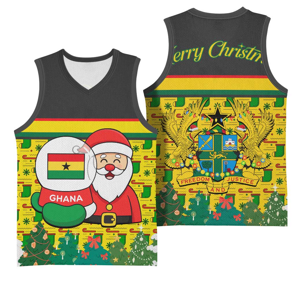 Ghana Christmas Basketball Jersey with Santa Ornament National Coat of Arms and Festive - Wonder Print Shop