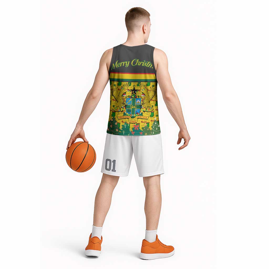Ghana Christmas Basketball Jersey with Santa Ornament National Coat of Arms and Festive - Wonder Print Shop