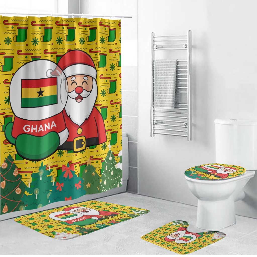 Ghana Christmas Bathroom Set with Santa Ornament National Coat of Arms and Festive - Wonder Print Shop