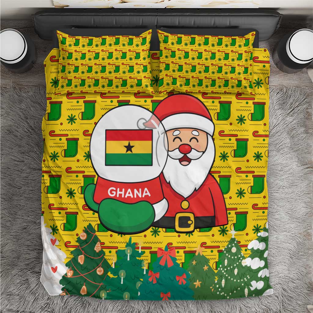 Ghana Christmas Bedding Set with Santa Ornament National Coat of Arms and Festive - Wonder Print Shop