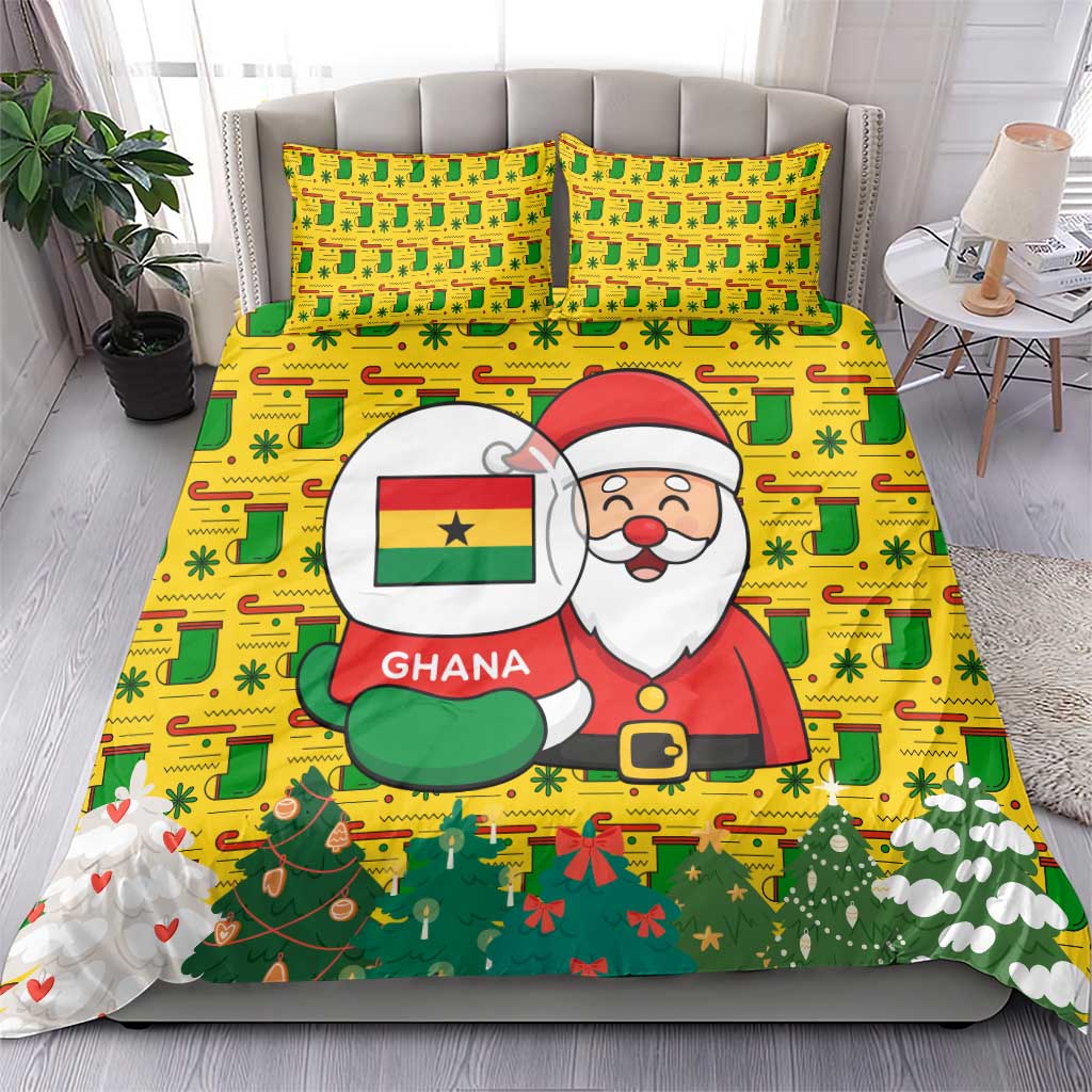 Ghana Christmas Bedding Set with Santa Ornament National Coat of Arms and Festive - Wonder Print Shop