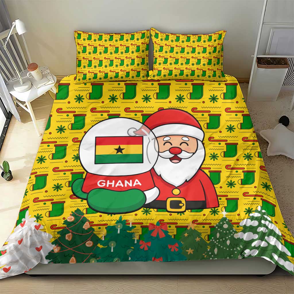 Ghana Christmas Bedding Set with Santa Ornament National Coat of Arms and Festive - Wonder Print Shop