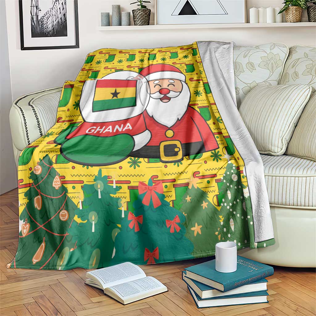 Ghana Christmas Blanket with Santa Ornament National Coat of Arms and Festive - Wonder Print Shop