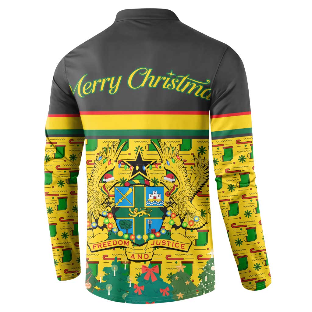Ghana Christmas Button Sweatshirt with Santa Ornament National Coat of Arms and Festive - Wonder Print Shop