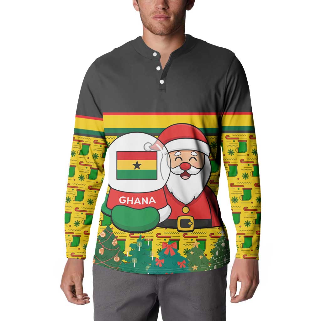 Ghana Christmas Button Sweatshirt with Santa Ornament National Coat of Arms and Festive - Wonder Print Shop