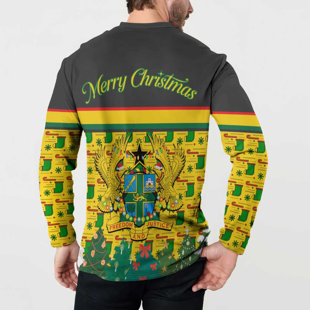 Ghana Christmas Button Sweatshirt with Santa Ornament National Coat of Arms and Festive - Wonder Print Shop