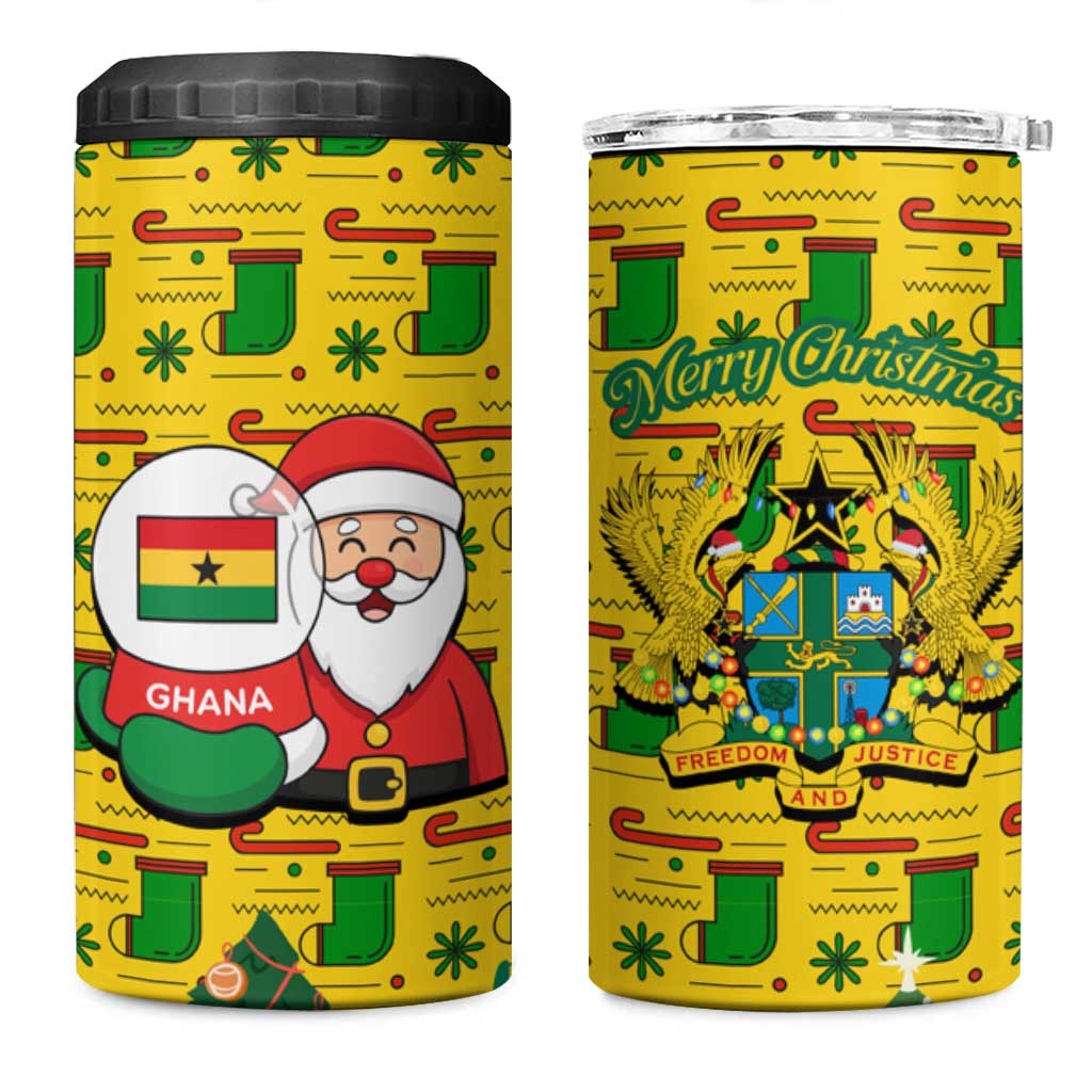 Ghana Christmas 4 in 1 Can Cooler Tumbler with Santa Ornament National Coat of Arms and Festive - Wonder Print Shop