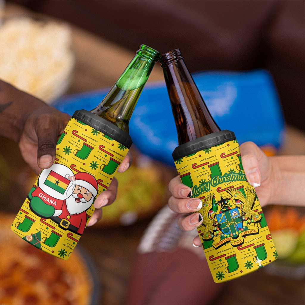 Ghana Christmas 4 in 1 Can Cooler Tumbler with Santa Ornament National Coat of Arms and Festive - Wonder Print Shop