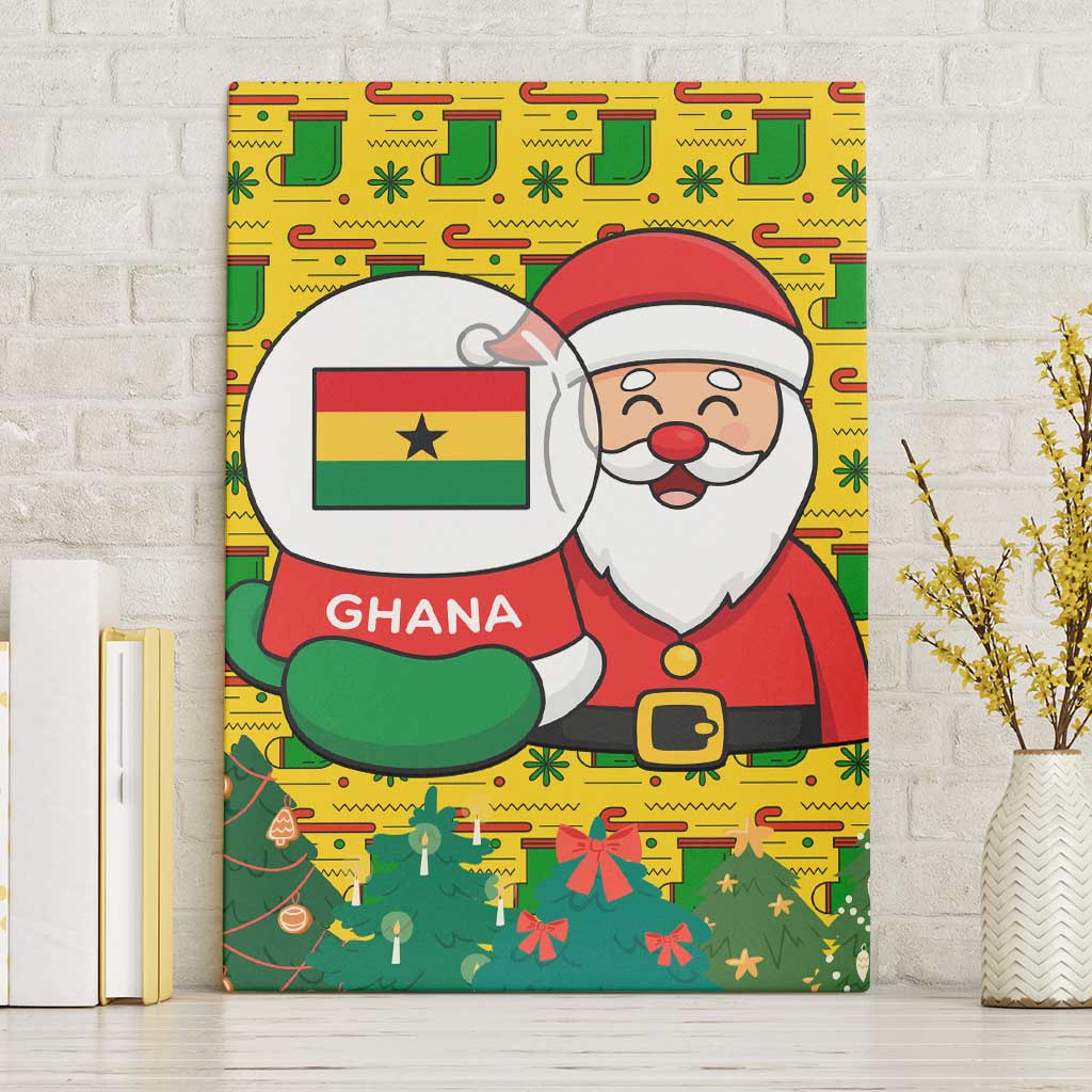 Ghana Christmas Canvas Wall Art with Santa Ornament National Coat of Arms and Festive - Wonder Print Shop