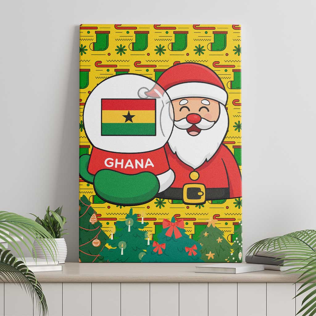 Ghana Christmas Canvas Wall Art with Santa Ornament National Coat of Arms and Festive - Wonder Print Shop