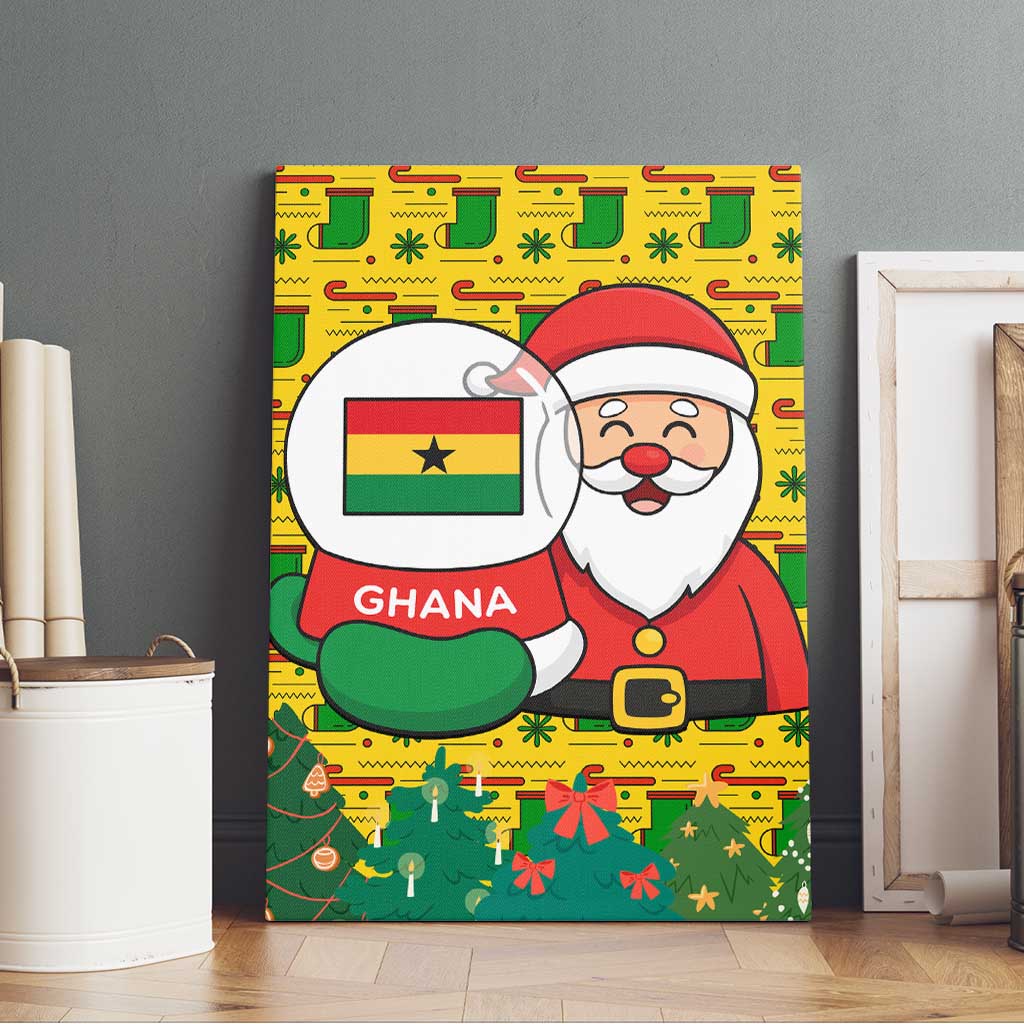 Ghana Christmas Canvas Wall Art with Santa Ornament National Coat of Arms and Festive - Wonder Print Shop
