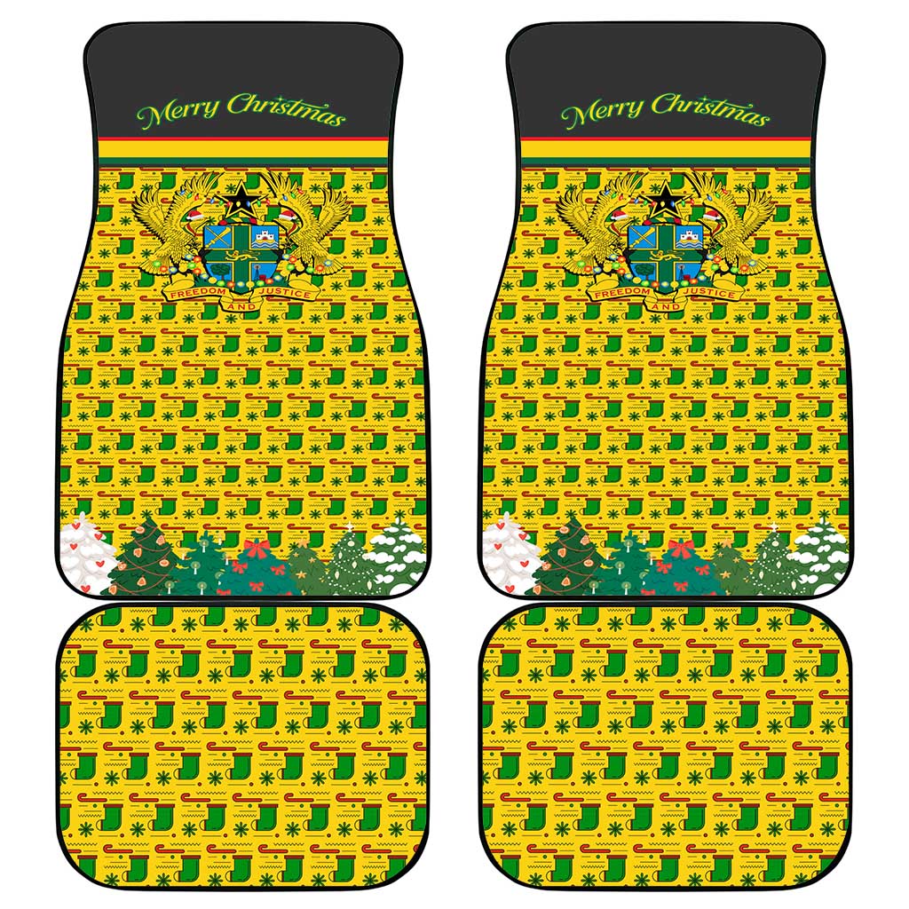 Ghana Christmas Car Mats with Santa Ornament National Coat of Arms and Festive - Wonder Print Shop