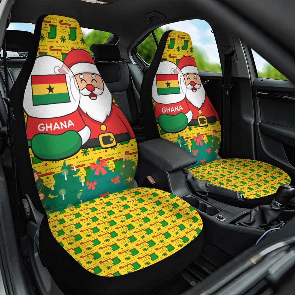 Ghana Christmas Car Seat Cover with Santa Ornament National Coat of Arms and Festive - Wonder Print Shop