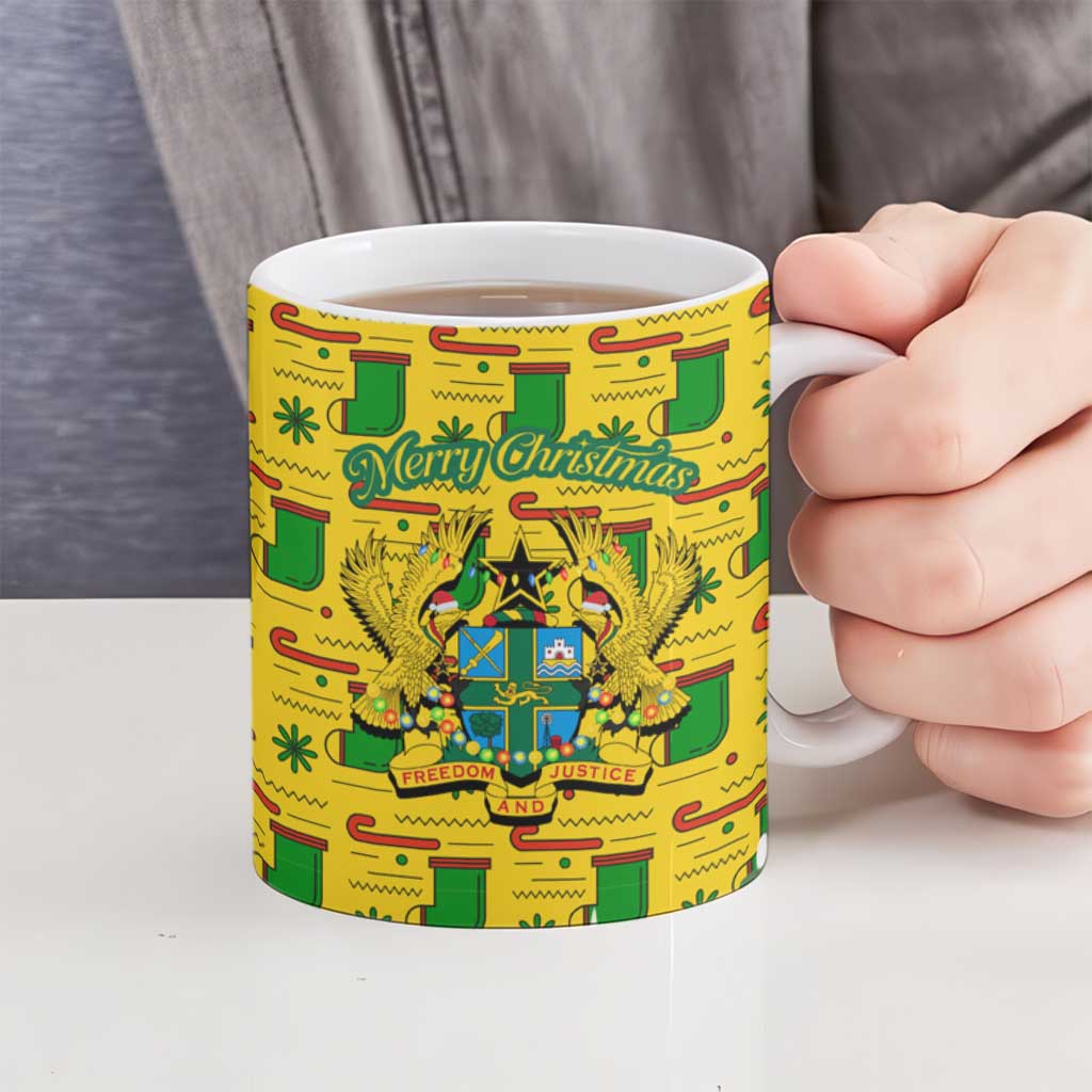 Ghana Christmas Ceramic Mug with Santa Ornament National Coat of Arms and Festive - Wonder Print Shop