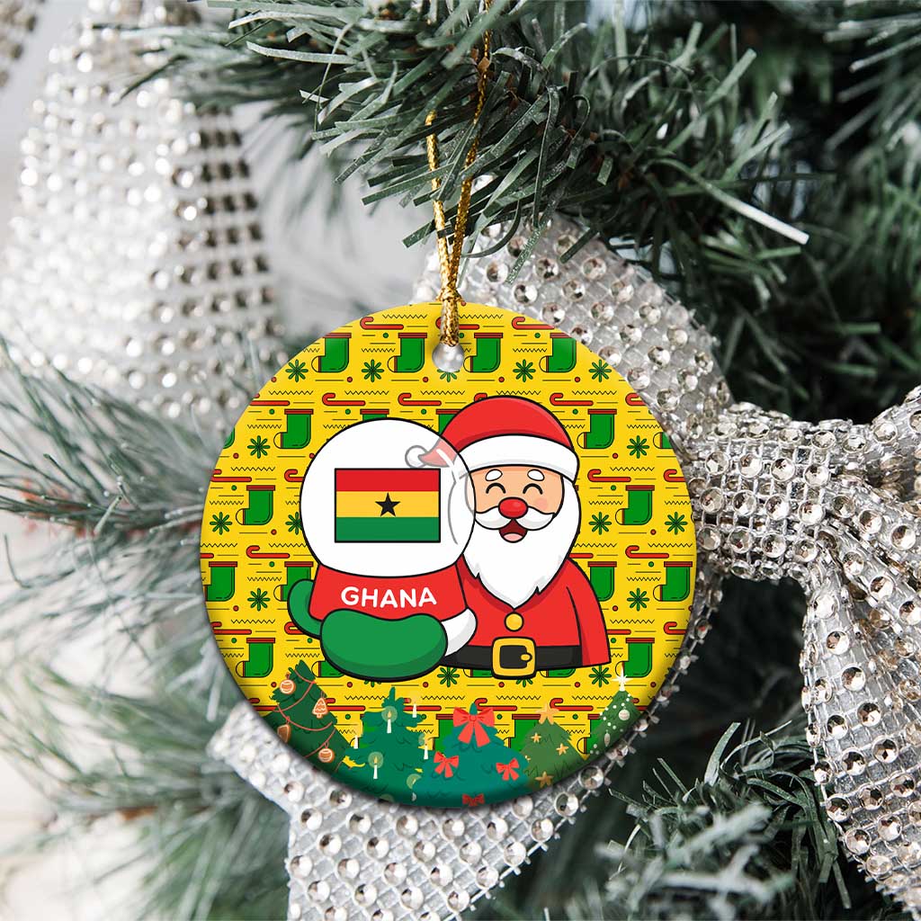 Ghana Christmas Ceramic Ornament with Santa Ornament National Coat of Arms and Festive - Wonder Print Shop