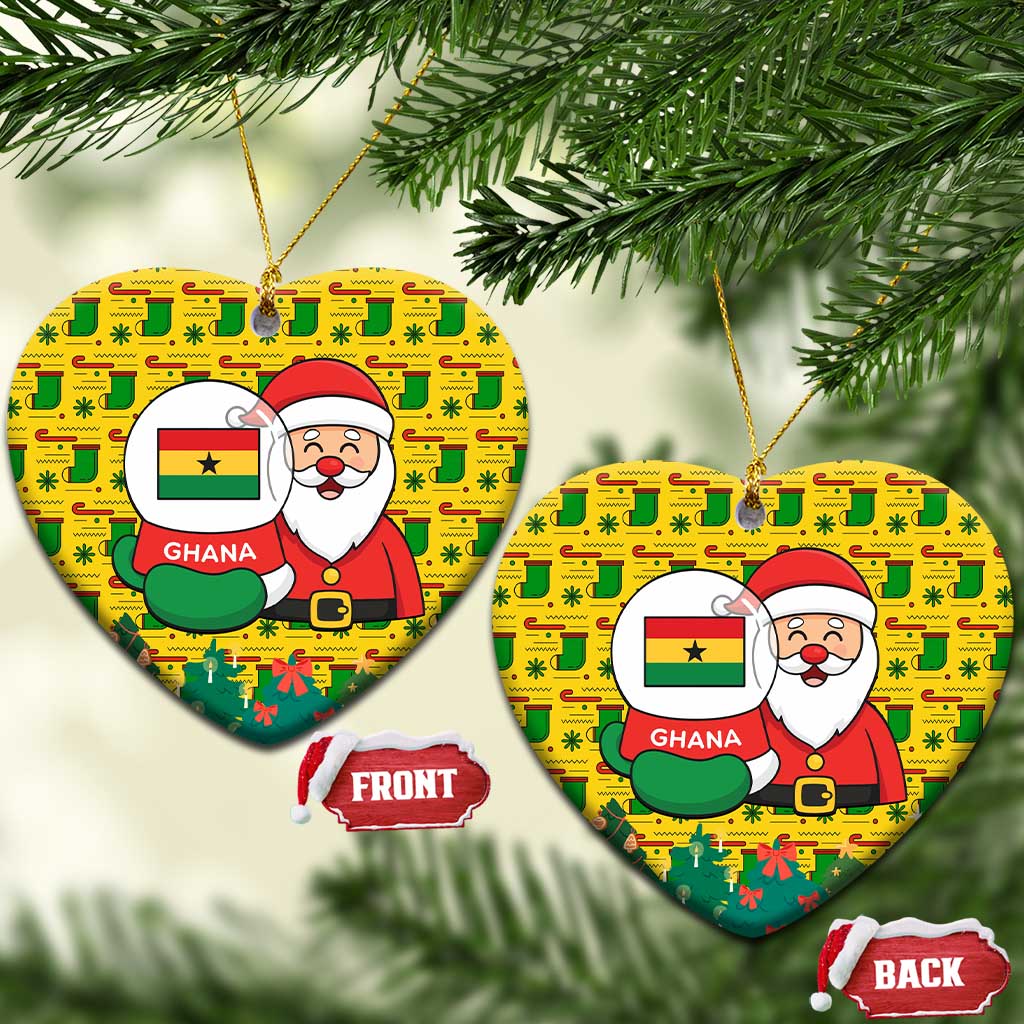 Ghana Christmas Ceramic Ornament with Santa Ornament National Coat of Arms and Festive - Wonder Print Shop