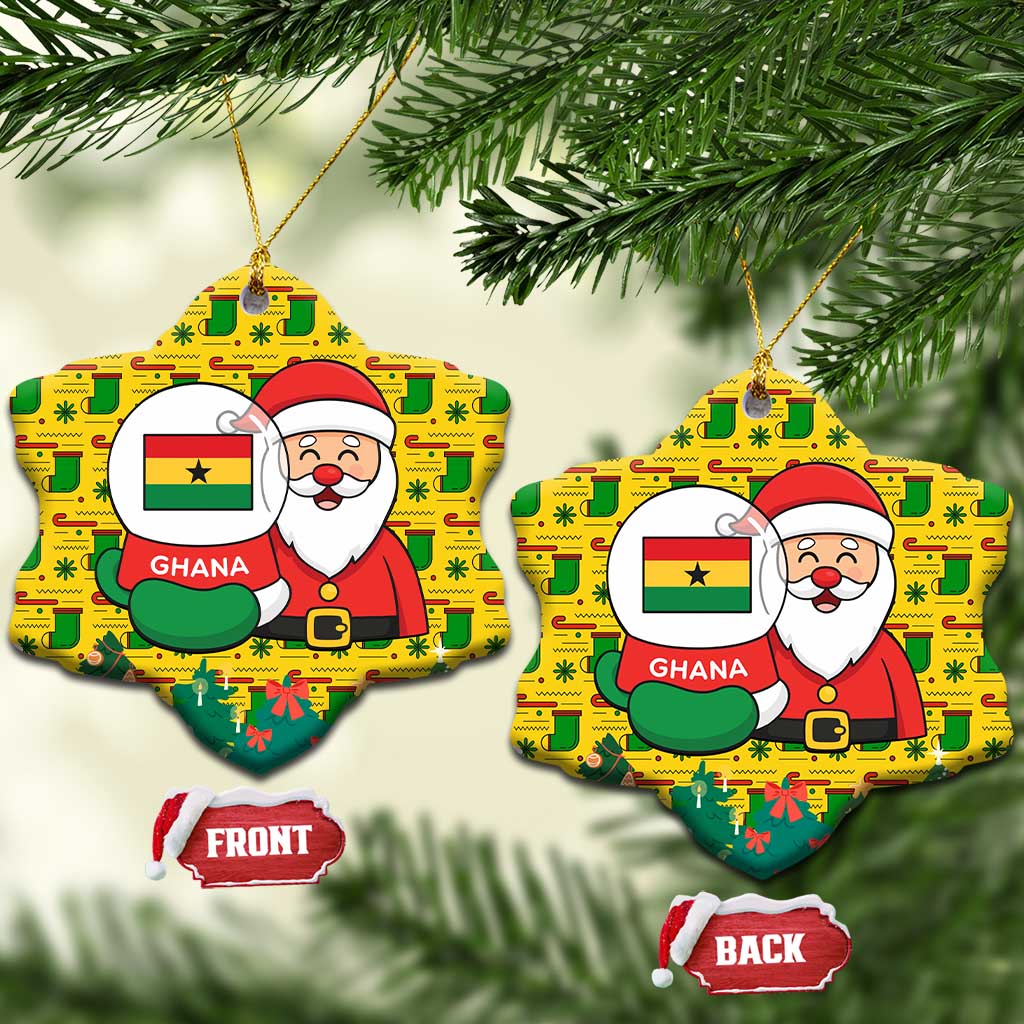 Ghana Christmas Ceramic Ornament with Santa Ornament National Coat of Arms and Festive - Wonder Print Shop
