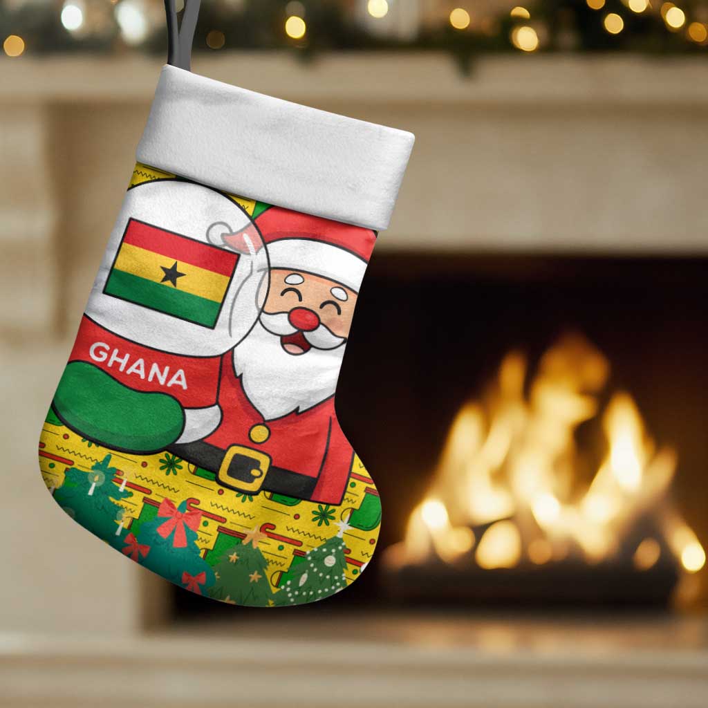 Ghana Christmas Stocking with Santa Ornament National Coat of Arms and Festive - Wonder Print Shop
