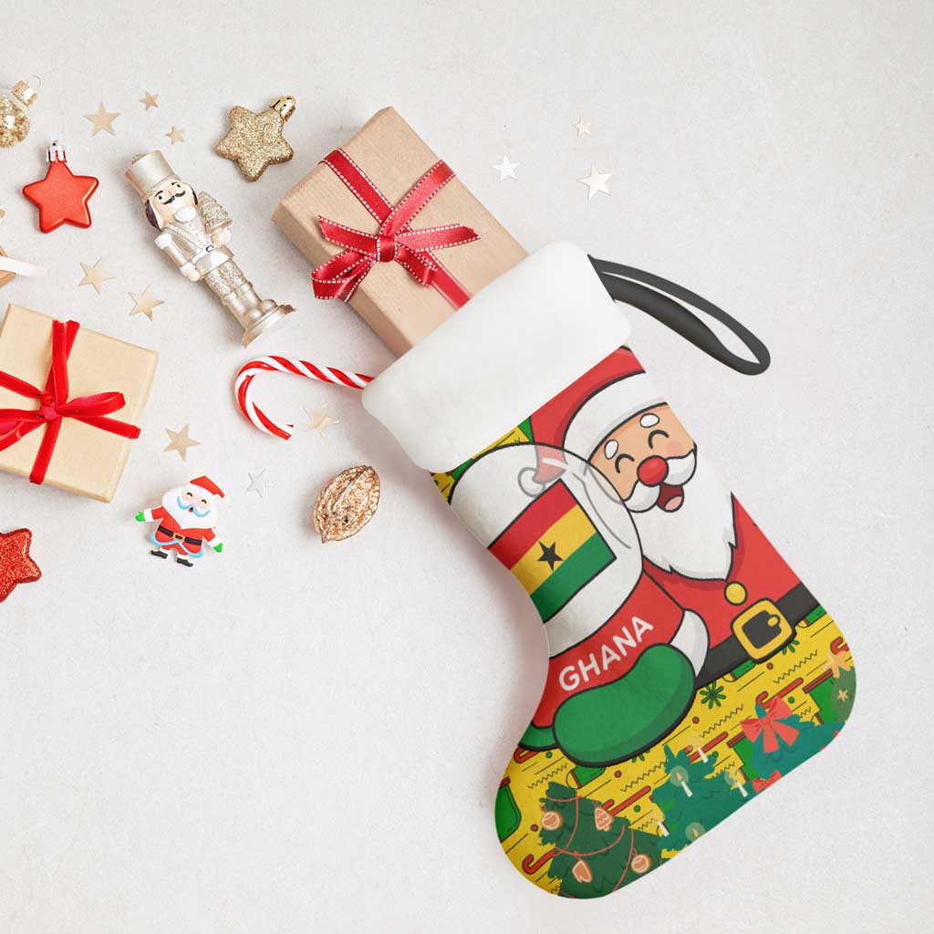 Ghana Christmas Stocking with Santa Ornament National Coat of Arms and Festive - Wonder Print Shop