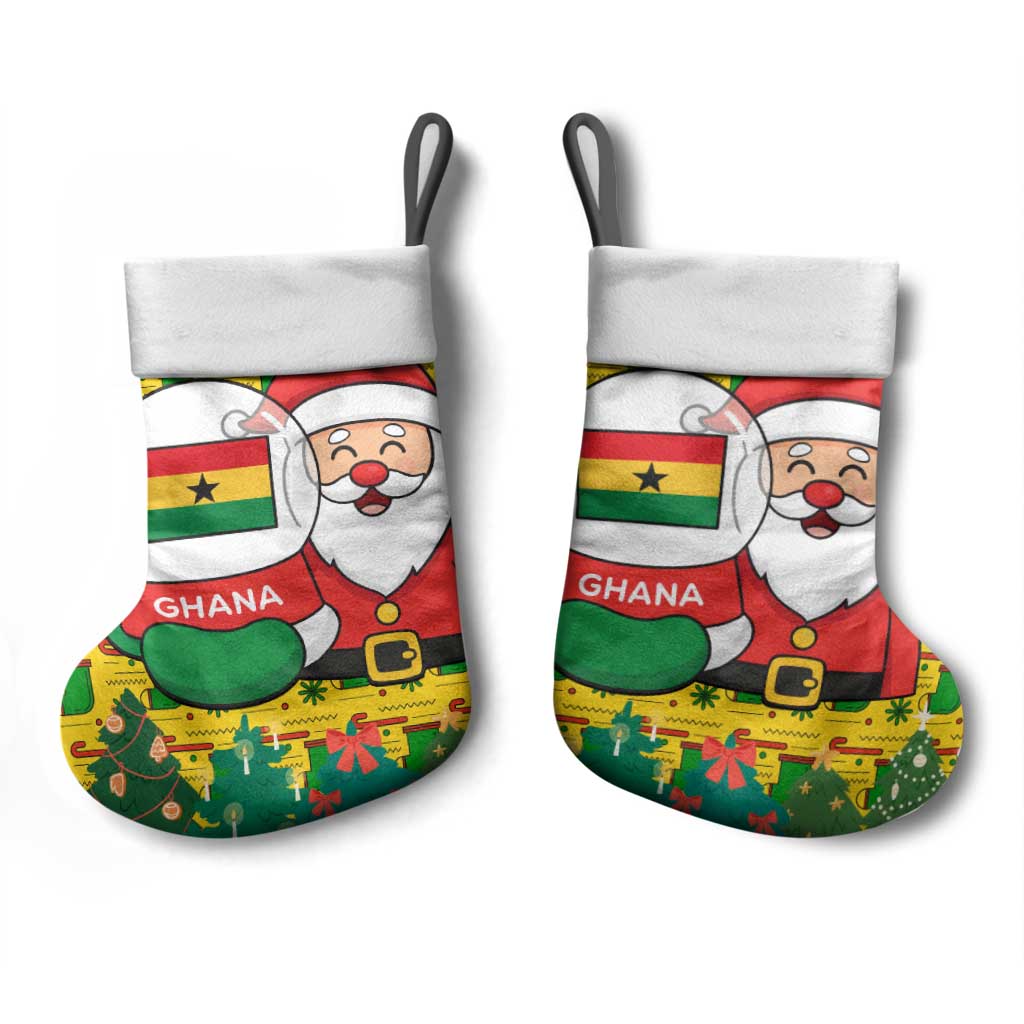 Ghana Christmas Stocking with Santa Ornament National Coat of Arms and Festive - Wonder Print Shop