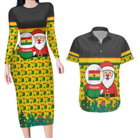 Ghana Christmas Couples Matching Long Sleeve Bodycon Dress and Hawaiian Shirt with Santa Ornament National Coat of Arms and Festive - Wonder Print Shop