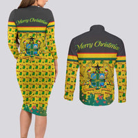 Ghana Christmas Couples Matching Long Sleeve Bodycon Dress and Long Sleeve Button Shirt with Santa Ornament National Coat of Arms and Festive - Wonder Print Shop