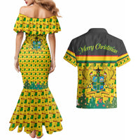 Ghana Christmas Couples Matching Mermaid Dress and Hawaiian Shirt with Santa Ornament National Coat of Arms and Festive - Wonder Print Shop