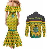 Ghana Christmas Couples Matching Mermaid Dress and Long Sleeve Button Shirt with Santa Ornament National Coat of Arms and Festive - Wonder Print Shop
