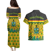Ghana Christmas Couples Matching Puletasi and Hawaiian Shirt with Santa Ornament National Coat of Arms and Festive - Wonder Print Shop