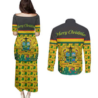 Ghana Christmas Couples Matching Puletasi and Long Sleeve Button Shirt with Santa Ornament National Coat of Arms and Festive - Wonder Print Shop