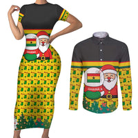 Ghana Christmas Couples Matching Short Sleeve Bodycon Dress and Long Sleeve Button Shirt with Santa Ornament National Coat of Arms and Festive - Wonder Print Shop