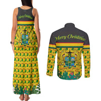 Ghana Christmas Couples Matching Tank Maxi Dress and Long Sleeve Button Shirt with Santa Ornament National Coat of Arms and Festive - Wonder Print Shop