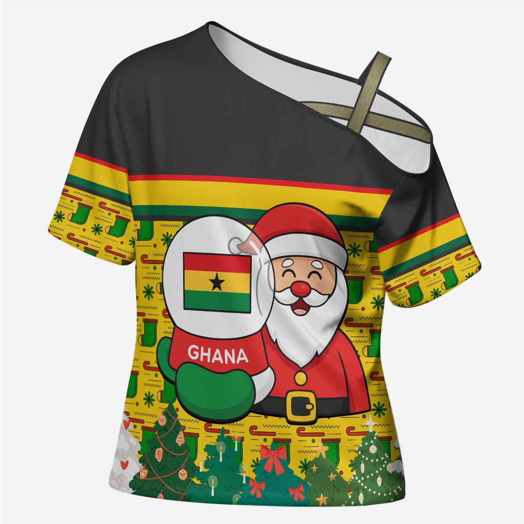 Ghana Christmas Cross Shoulder Shirt with Santa Ornament National Coat of Arms and Festive - Wonder Print Shop