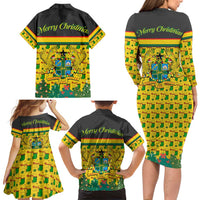 Ghana Christmas Family Matching Long Sleeve Bodycon Dress and Hawaiian Shirt with Santa Ornament National Coat of Arms and Festive - Wonder Print Shop