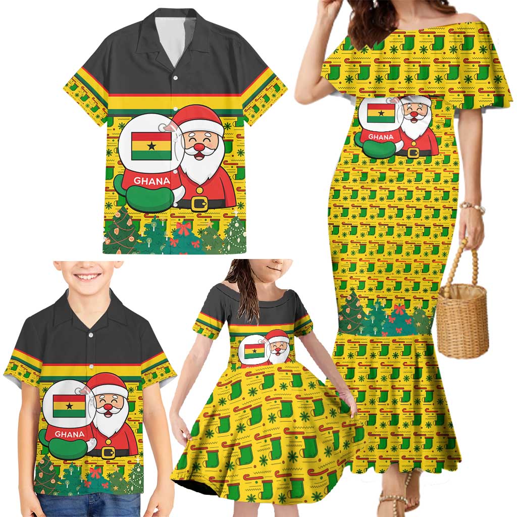 Ghana Christmas Family Matching Mermaid Dress and Hawaiian Shirt with Santa Ornament National Coat of Arms and Festive - Wonder Print Shop