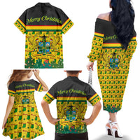 Ghana Christmas Family Matching Off The Shoulder Long Sleeve Dress and Hawaiian Shirt with Santa Ornament National Coat of Arms and Festive - Wonder Print Shop