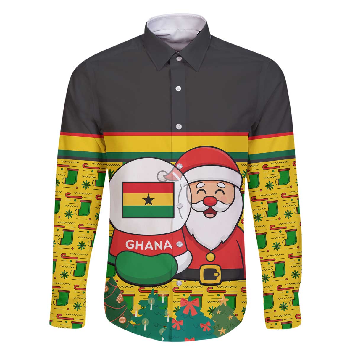 Ghana Christmas Family Matching Off The Shoulder Long Sleeve Dress and Hawaiian Shirt with Santa Ornament National Coat of Arms and Festive - Wonder Print Shop