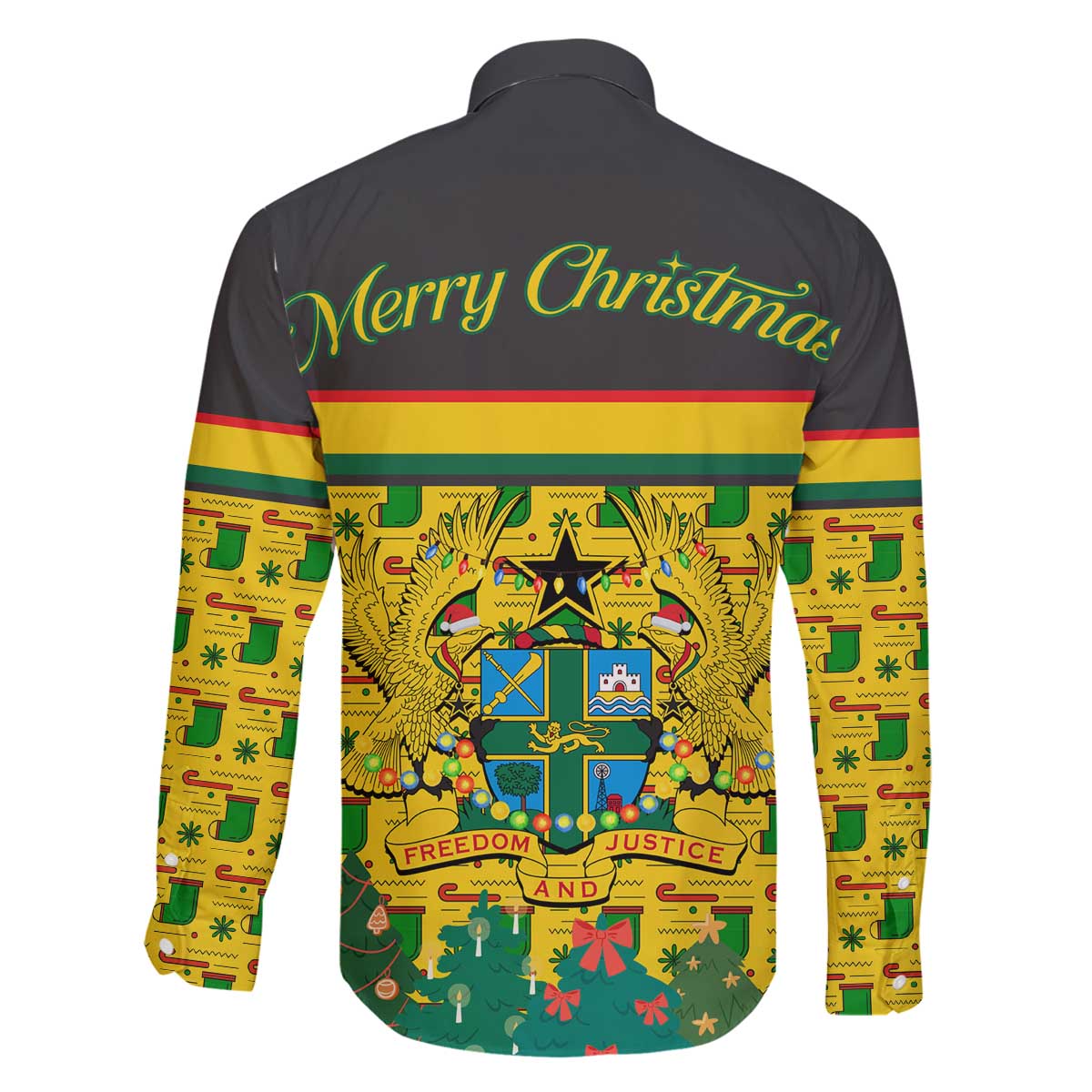 Ghana Christmas Family Matching Off The Shoulder Long Sleeve Dress and Hawaiian Shirt with Santa Ornament National Coat of Arms and Festive - Wonder Print Shop