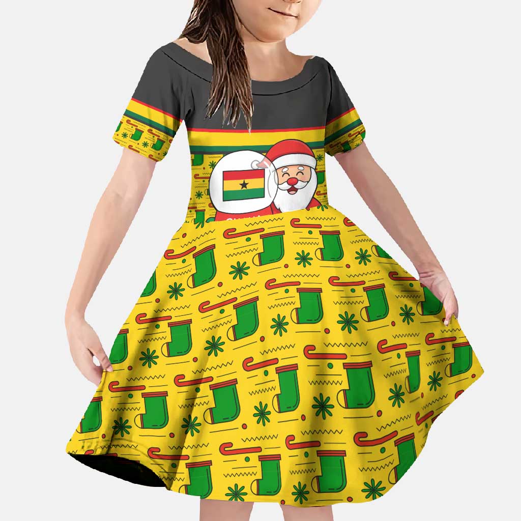 Ghana Christmas Family Matching Off Shoulder Maxi Dress and Hawaiian Shirt with Santa Ornament National Coat of Arms and Festive - Wonder Print Shop
