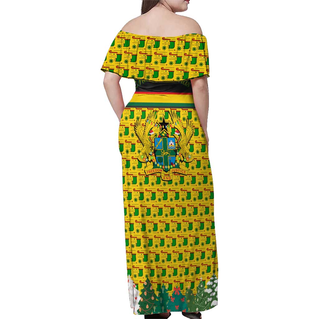 Ghana Christmas Family Matching Off Shoulder Maxi Dress and Hawaiian Shirt with Santa Ornament National Coat of Arms and Festive - Wonder Print Shop