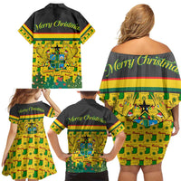 Ghana Christmas Family Matching Off Shoulder Short Dress and Hawaiian Shirt with Santa Ornament National Coat of Arms and Festive - Wonder Print Shop