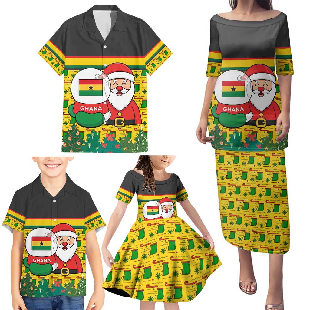 Ghana Christmas Family Matching Puletasi and Hawaiian Shirt with Santa Ornament National Coat of Arms and Festive - Wonder Print Shop