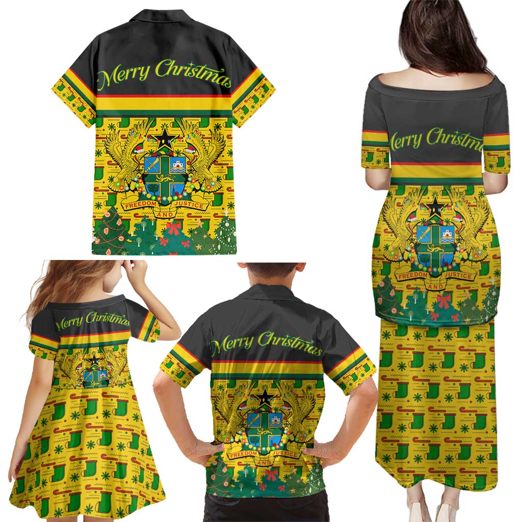 Ghana Christmas Family Matching Puletasi and Hawaiian Shirt with Santa Ornament National Coat of Arms and Festive - Wonder Print Shop
